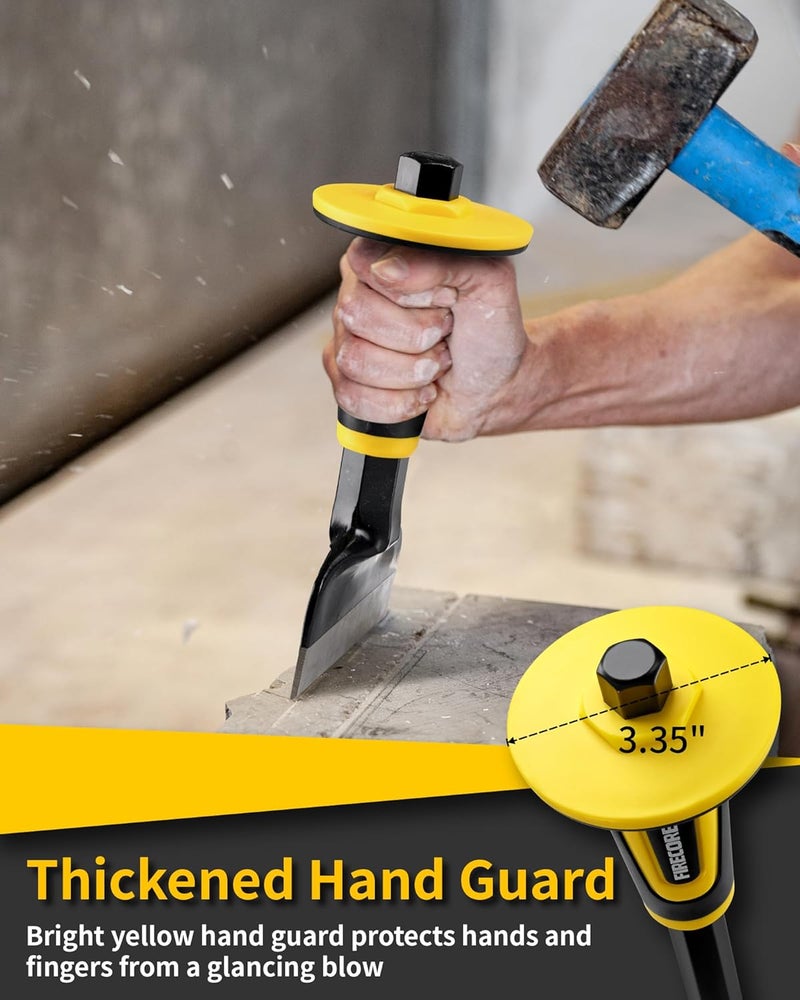 Firecore Rock Chisel, 4 Inch by 8 Inch Masonry Chisel with Hand Guard, Heavy Duty Flat Cold Chisel for Concrete Stone Brick Rock Tile Mortar Breaking Demolishing Carving Splitting Cutting Mason Tools - Image 1